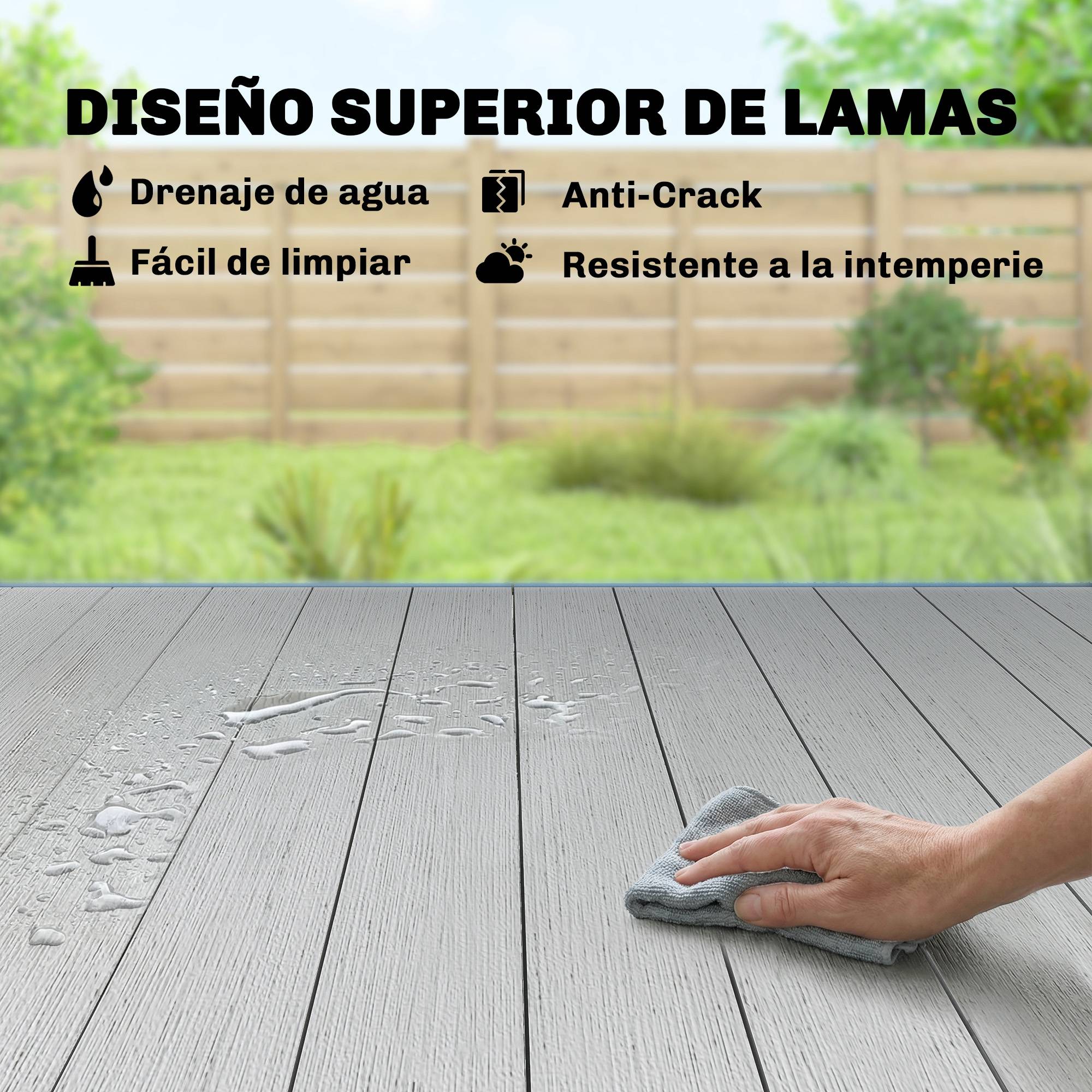 Table de jardin rectangulaire acier et bois composite pour 6 personnes 140cm gris - ComfortXL Outdoor Living - Image 7