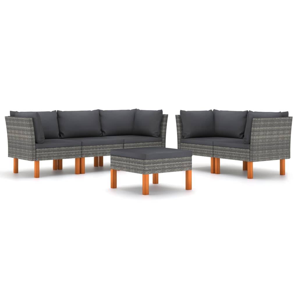 Helloshop26 - Salon de jardin meuble d'extérieur ensemble de mobilier 6 pièces avec coussins résine tressée gris - Imagen 1