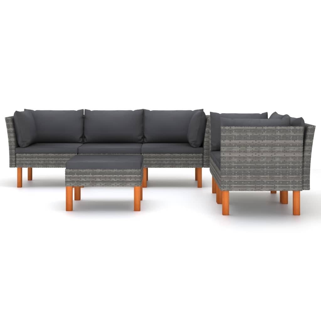 Helloshop26 - Salon de jardin meuble d'extérieur ensemble de mobilier 6 pièces avec coussins résine tressée gris - Imagen 2
