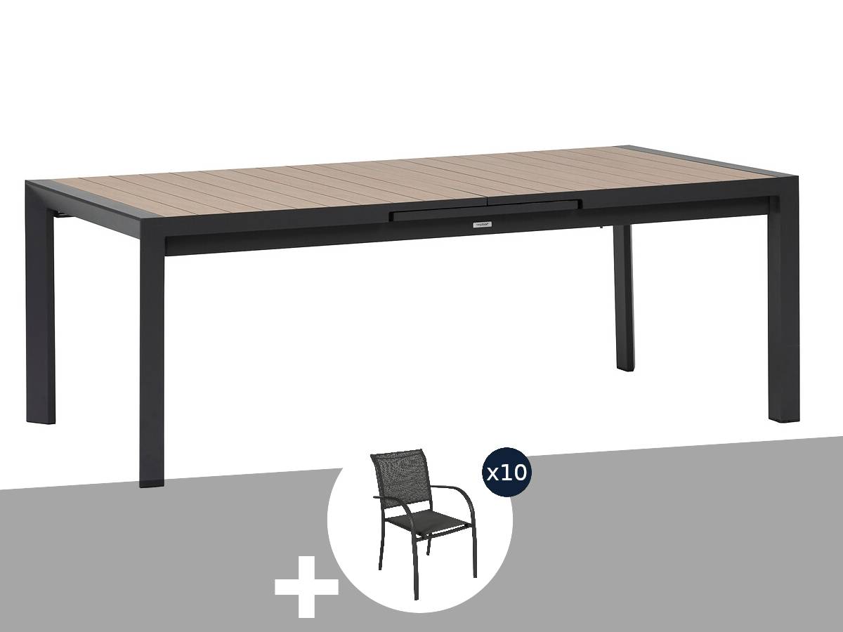 Hesperide - Table de jardin rectangulaire extensible en aluminium Evasion Honey/Graphite 8/10 places + 10 fauteuils Piazza - Hespéride - Image 2