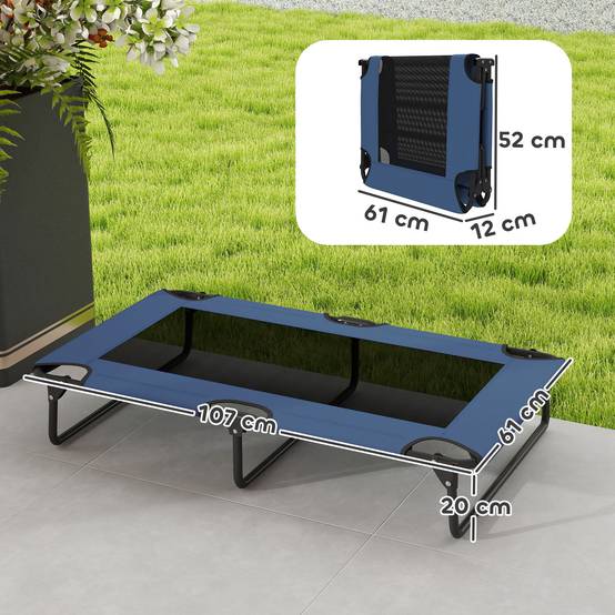 Lit surélevé pliable pour chien acier Oxford intérieur extérieur maille aérée 107cm bleu - ComfortXL Outdoor Living - Image 5