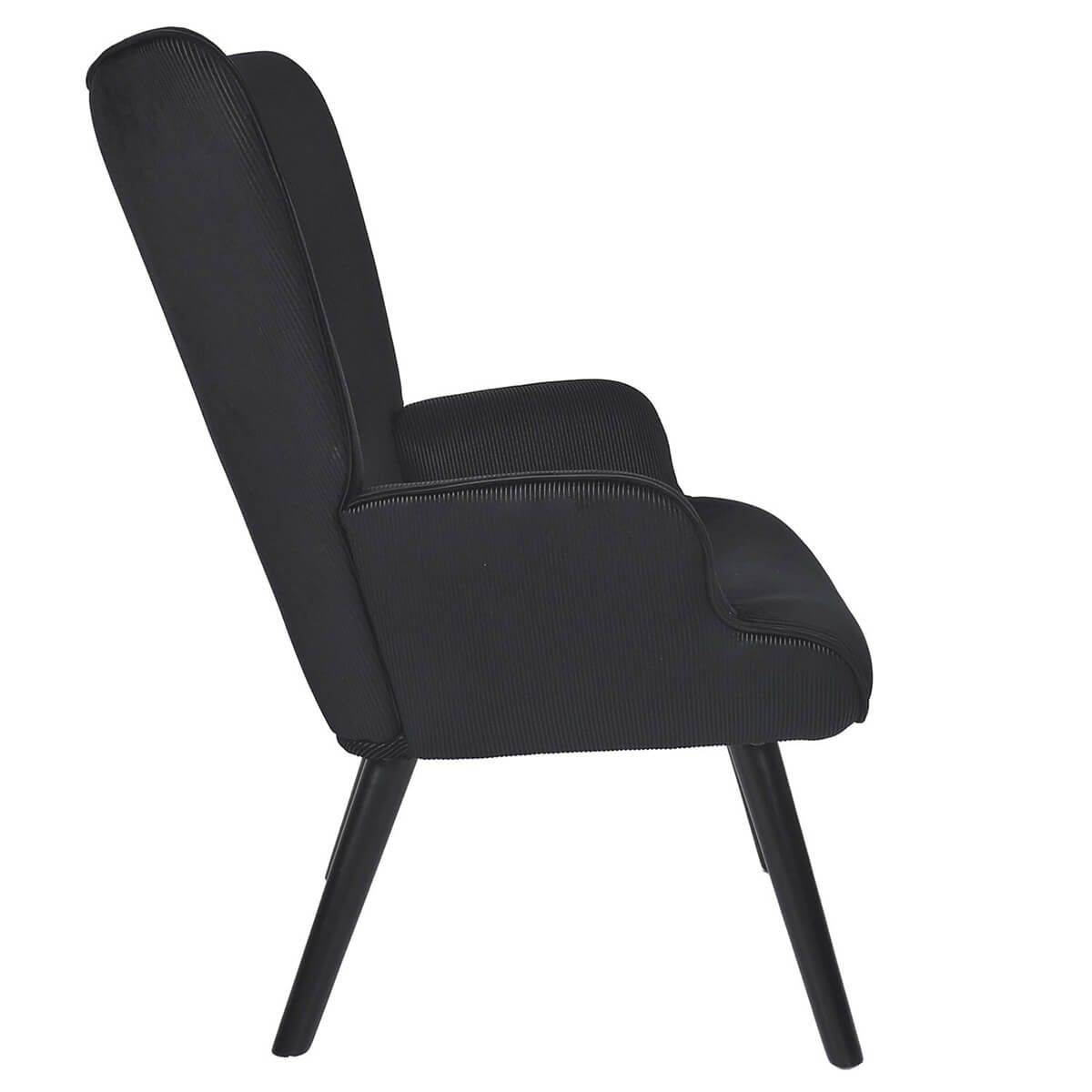 ALTOBUY - Fauteuil Tissu velours côtelé noir et piétement hévéa laqué noir - HAMZA - Image 4