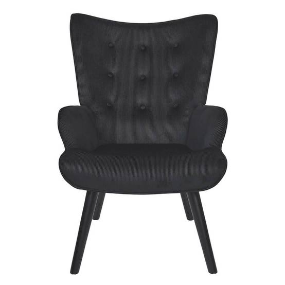 ALTOBUY - Fauteuil Tissu velours côtelé noir et piétement hévéa laqué noir - HAMZA - Image 3