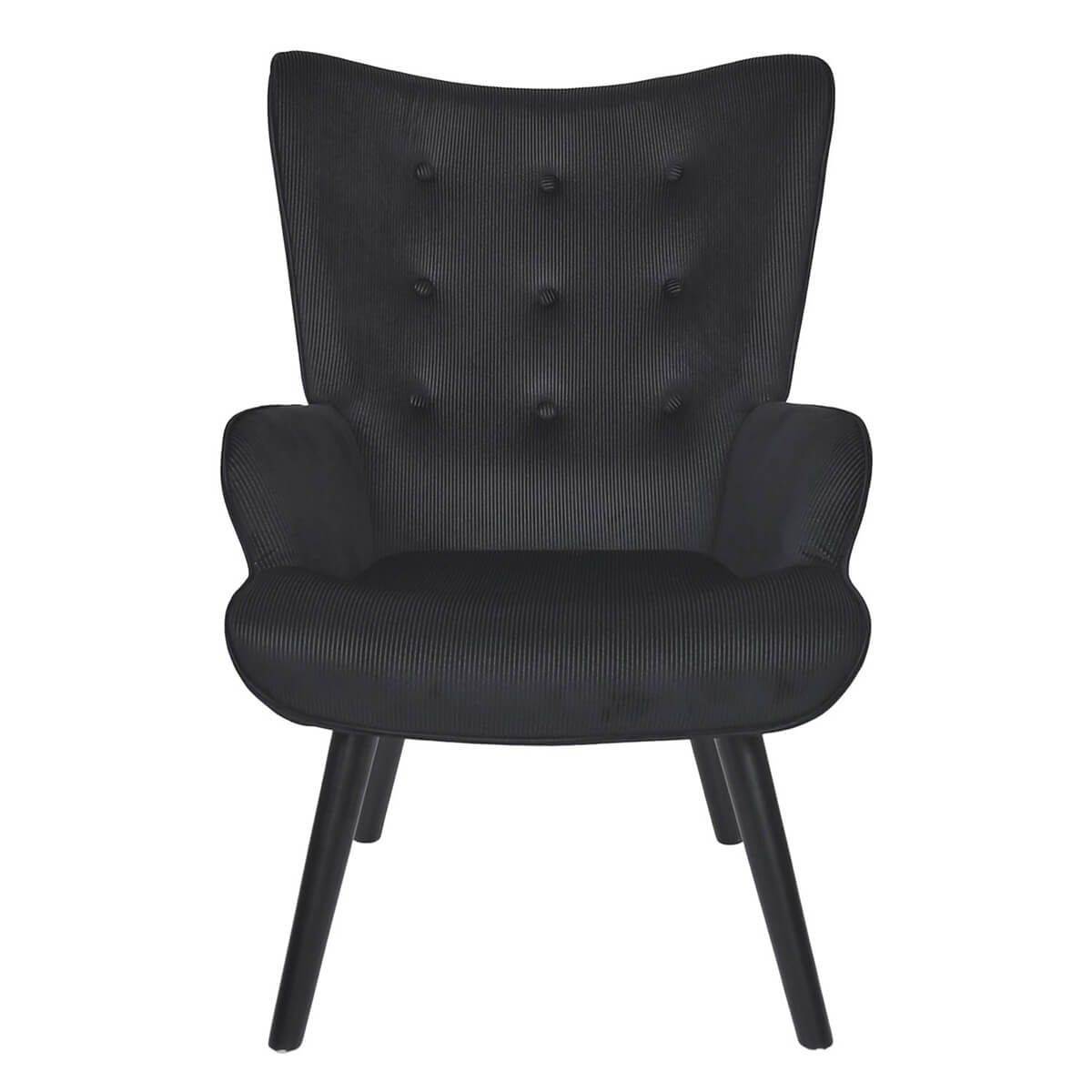 ALTOBUY - Fauteuil Tissu velours côtelé noir et piétement hévéa laqué noir - HAMZA - Image 3