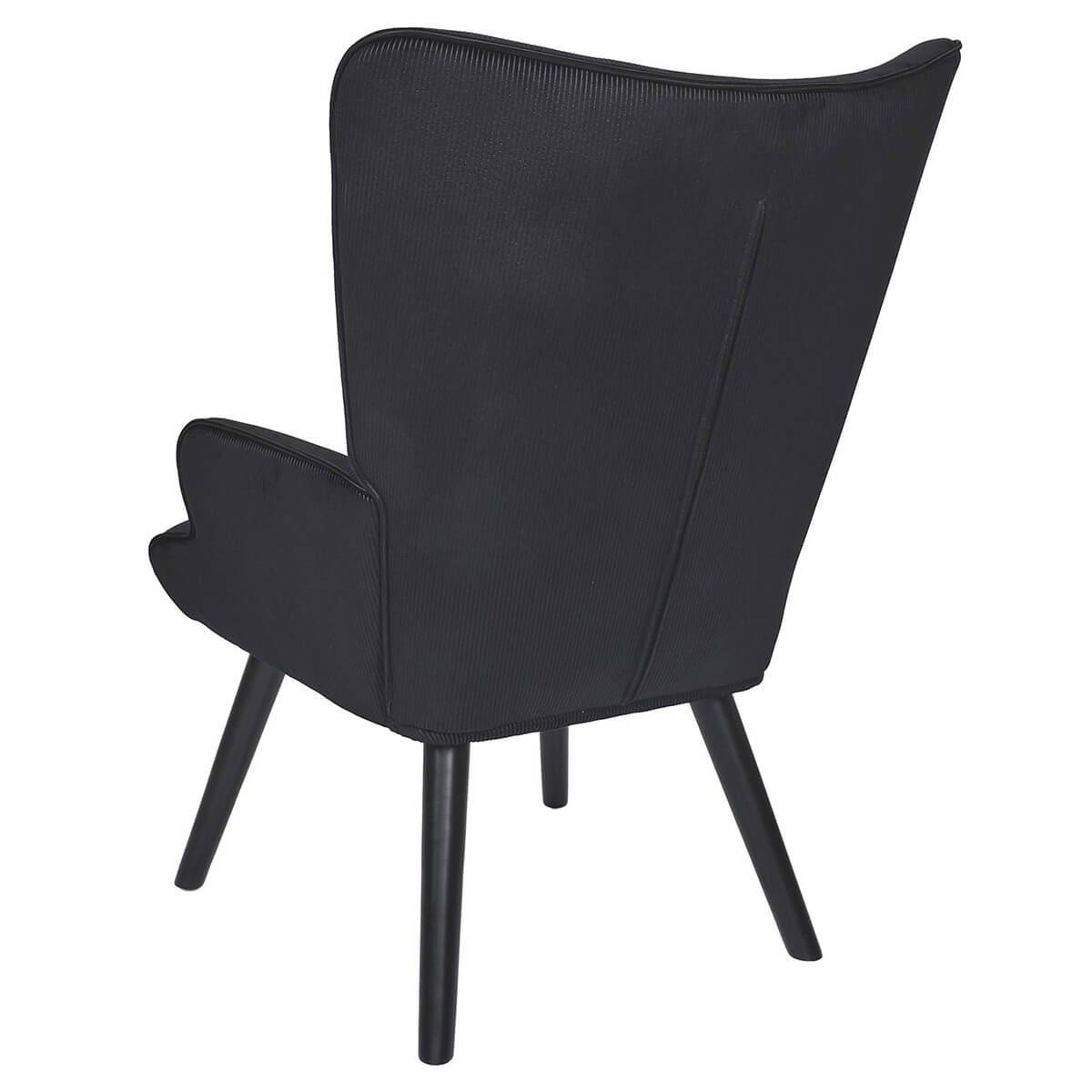 ALTOBUY - Fauteuil Tissu velours côtelé noir et piétement hévéa laqué noir - HAMZA - Image 6