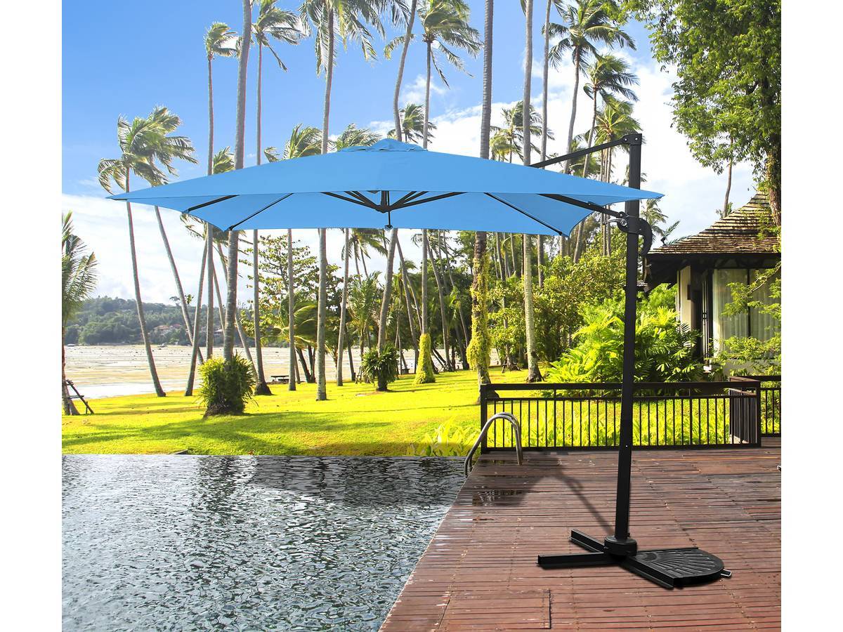 Parasol Jardin Déporté "soleil" - Carré - 2.5 X 2.5 M - Bleu + Dalles à Lester Incluses -habitat Et Jardin - Image 2