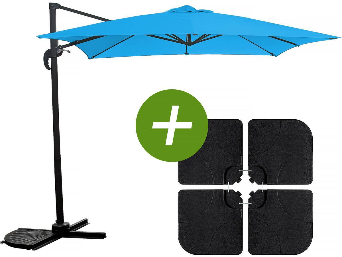 Parasol Jardin Déporté "soleil" - Carré - 2.5 X 2.5 M - Bleu + Dalles à Lester Incluses -habitat Et Jardin - Image 1