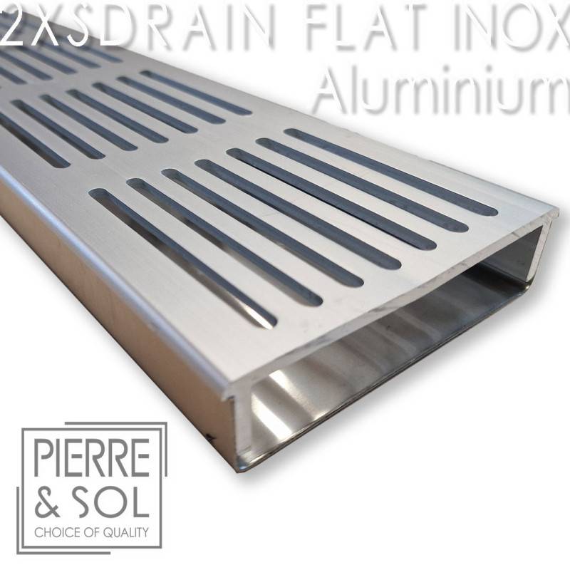 Caniveau Inox Large Hauteur 2 cm - 2XSDRAINFLAT EASY Grille aluminium - LINE ECO -       Caniveau de 50 cm - Image 2