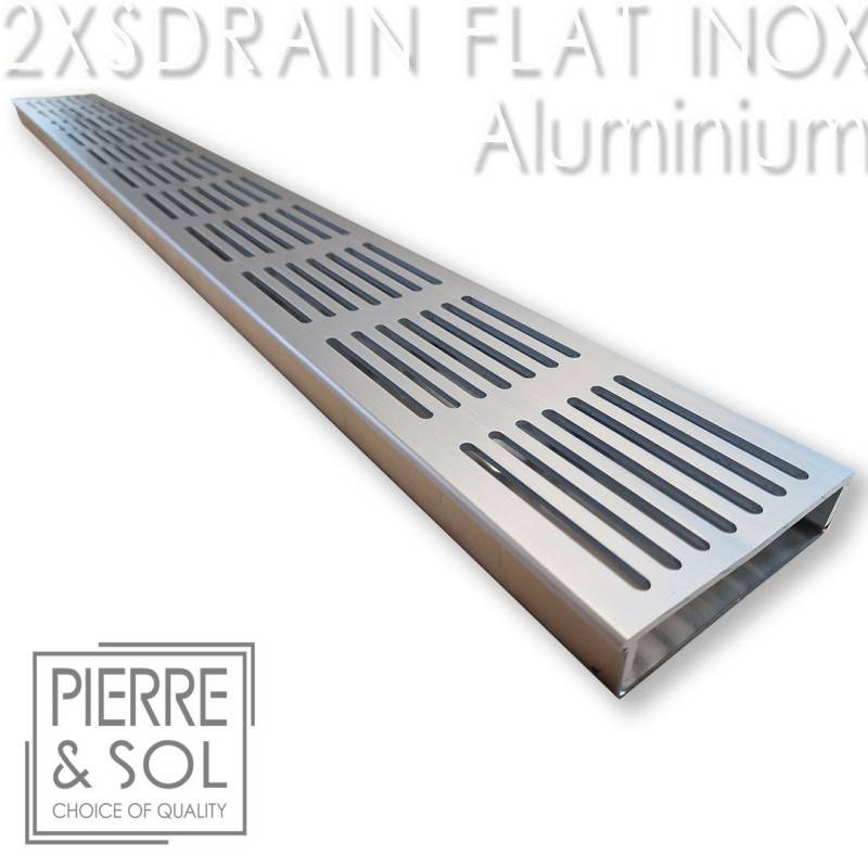 Caniveau Inox Large Hauteur 2 cm - 2XSDRAINFLAT EASY Grille aluminium - LINE ECO -       Caniveau de 50 cm - Image 1