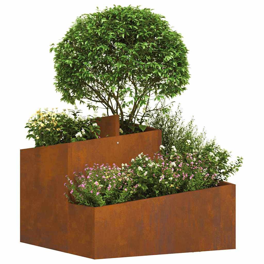 Jardinière Carrée Mendler HWC-L25 – 60x33x33 Cm, Acacia, Acier, Insert Plastique, Pour Intérieur/extérieur