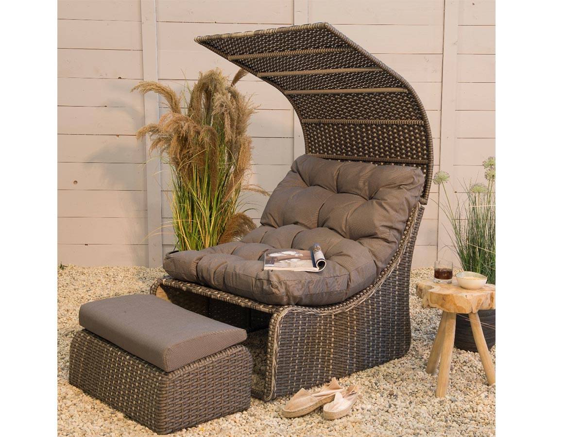 Jardideco - Lit extérieur pour jardin en résine tressée taupe Siesta - Jardideco - Imagen 2