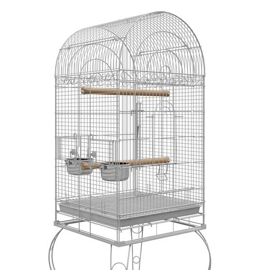 Cage à oiseaux sur roulettes avec étagère plateau amovible 2 bols perchoir acier inoxydable 51 x 51 x 153 cm blanc - Image 10