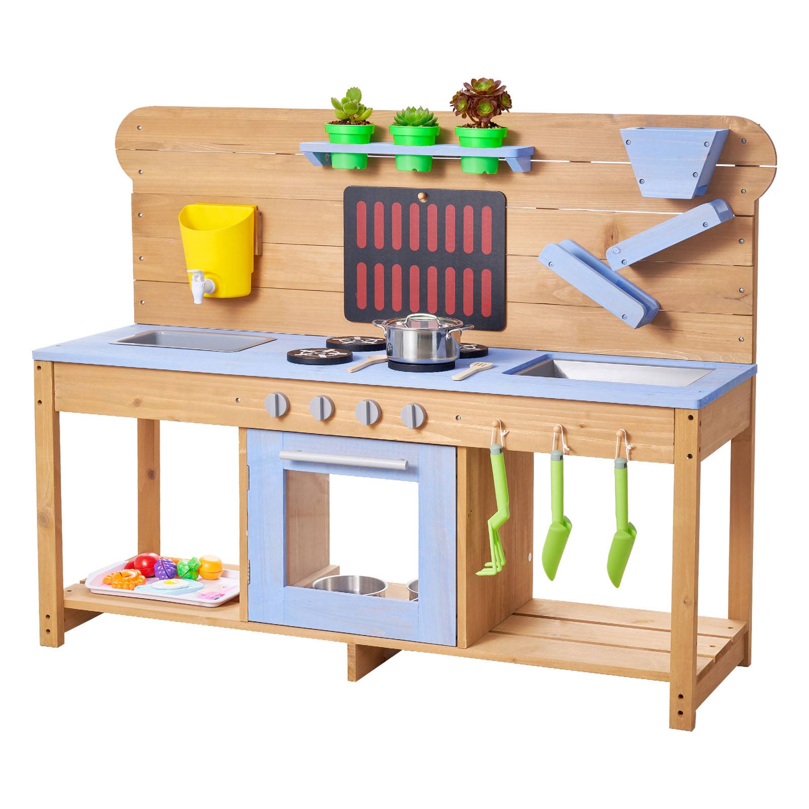 Vevor - VEVOR Cuisine à boue 122 cm en sapin, jeu extérieur enfant avec eau et sable, 4 plaques, double évier, robinet fonctionnel et accessoires inclus. - Image 1