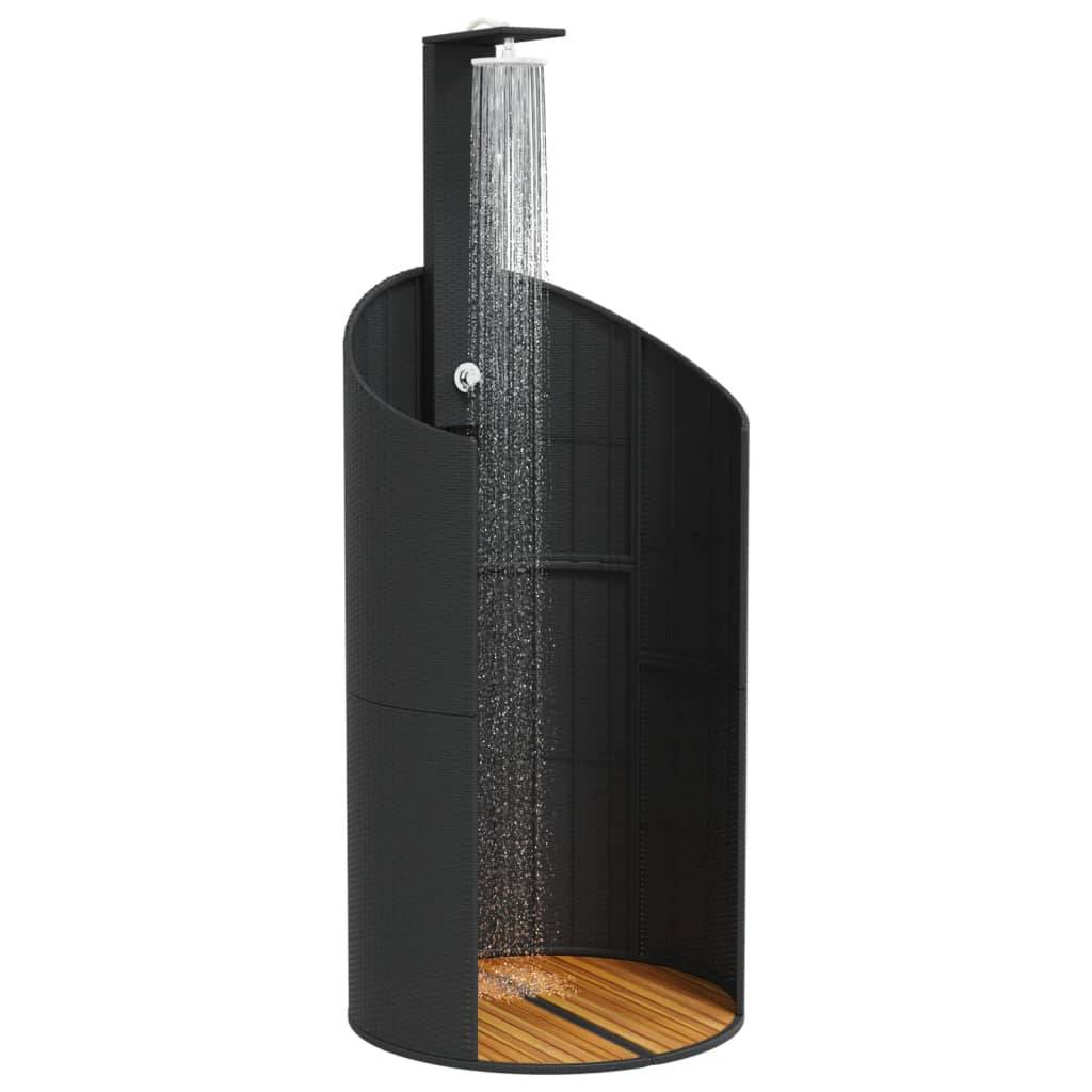 Douche d'extérieur - Douche de jardin noir 100x100x241,5 cm poly rotin bois acacia - Image 4