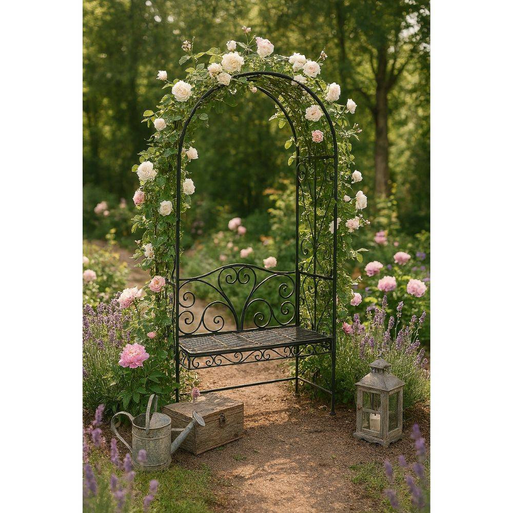 Chemin De Campagne - Banc de jardin ancien fauteuil arche fer gris 116 x 47 x 230 cm Chemin de campagne - Imagen 2