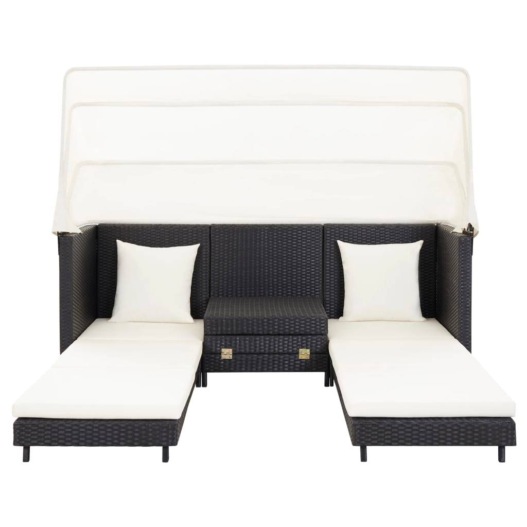Vidaxl - Canapé-lit extensible 3 places avec toit Résine tressée Noir vidaXL 46075 - Imagen 6
