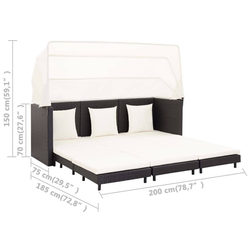 Vidaxl - Canapé-lit extensible 3 places avec toit Résine tressée Noir vidaXL 46075 - Imagen 3