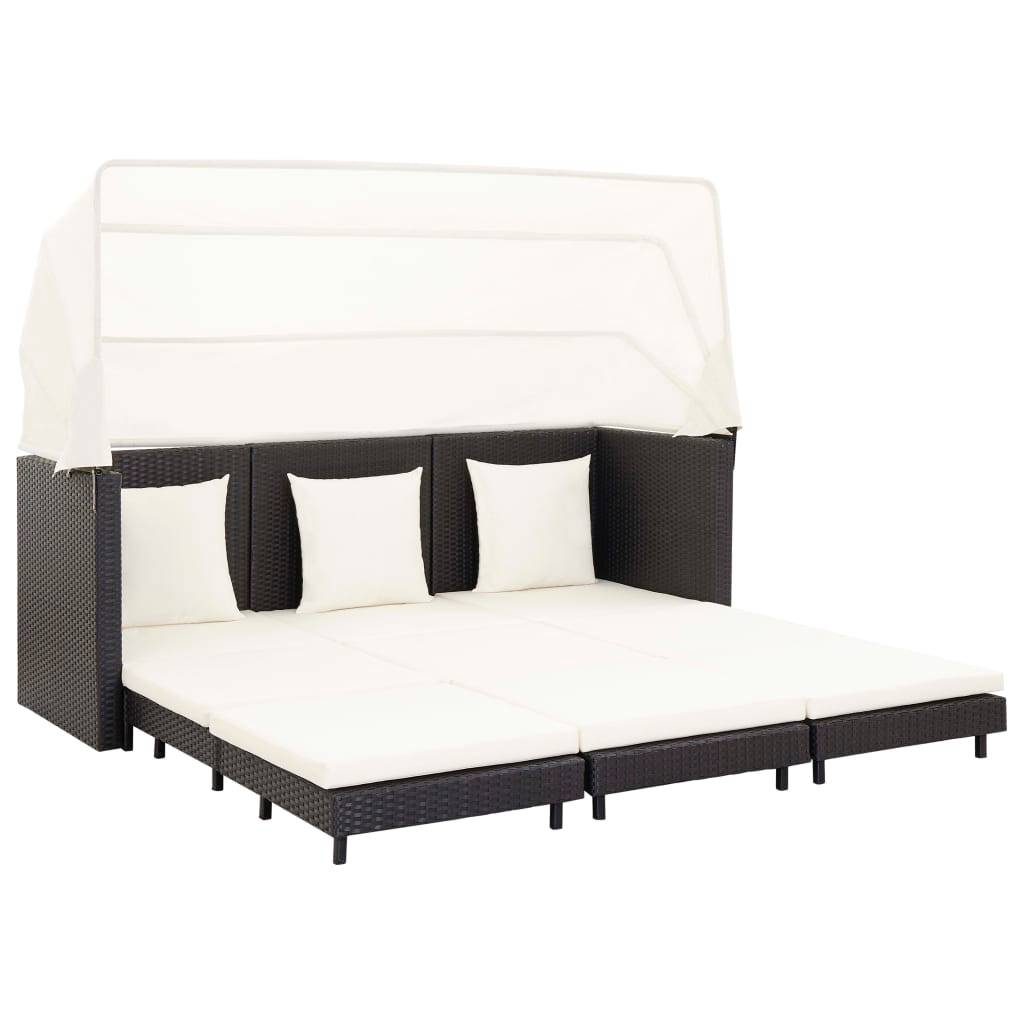 Vidaxl - Canapé-lit extensible 3 places avec toit Résine tressée Noir vidaXL 46075 - Imagen 1