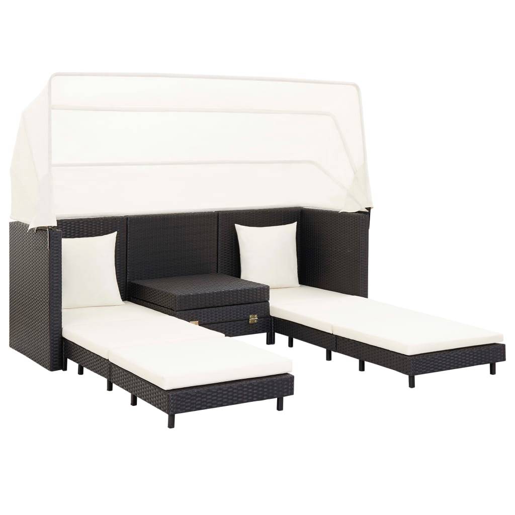 Vidaxl - Canapé-lit extensible 3 places avec toit Résine tressée Noir vidaXL 46075 - Imagen 2