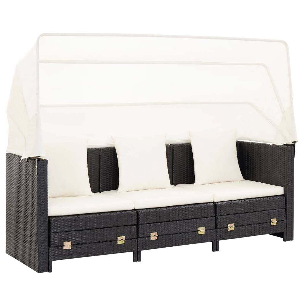 Vidaxl - Canapé-lit extensible 3 places avec toit Résine tressée Noir vidaXL 46075 - Imagen 5