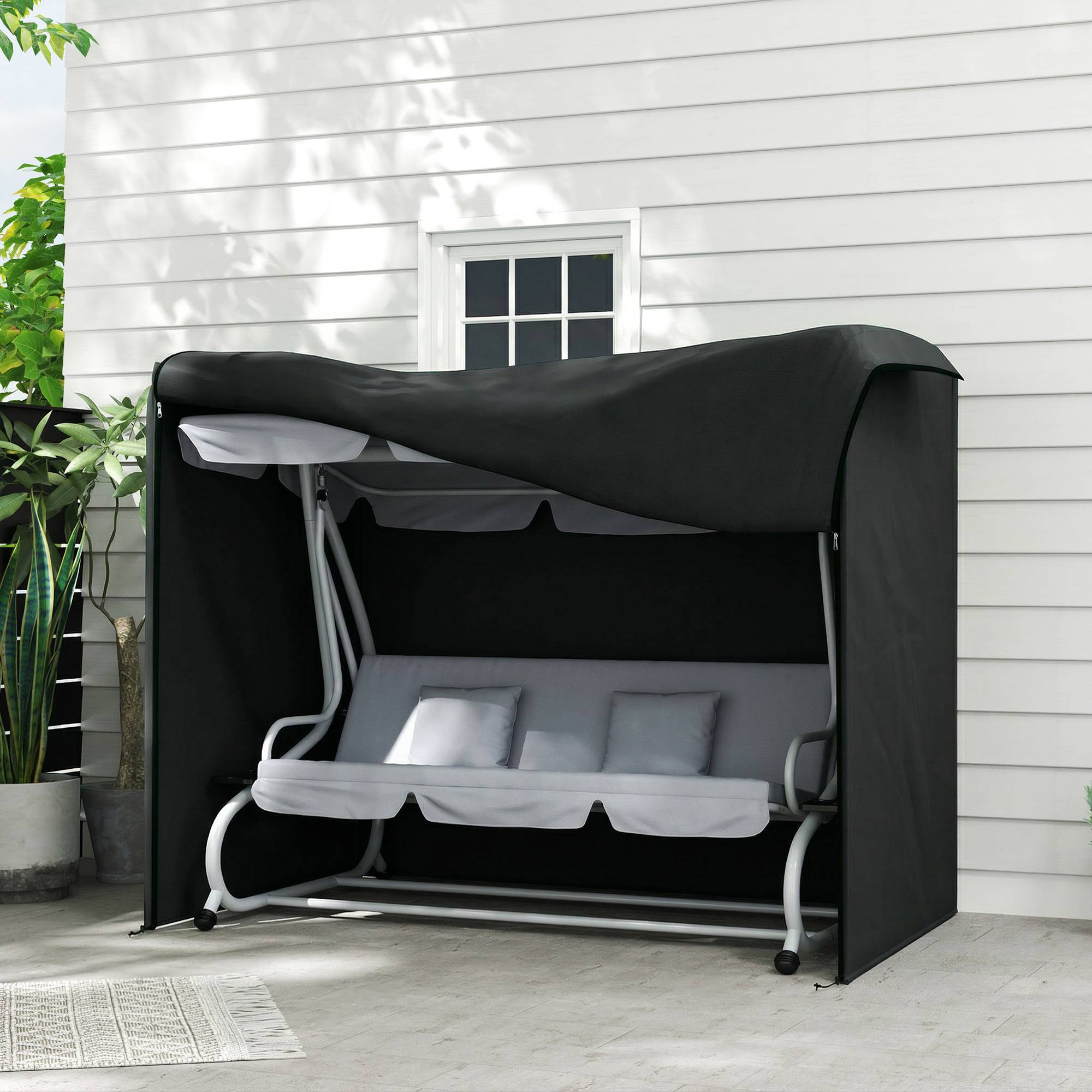 Housse pour balancelle Hollywood 220x125x172 cm, polyester imperméable, protection extérieure résistante noir - Image 3
