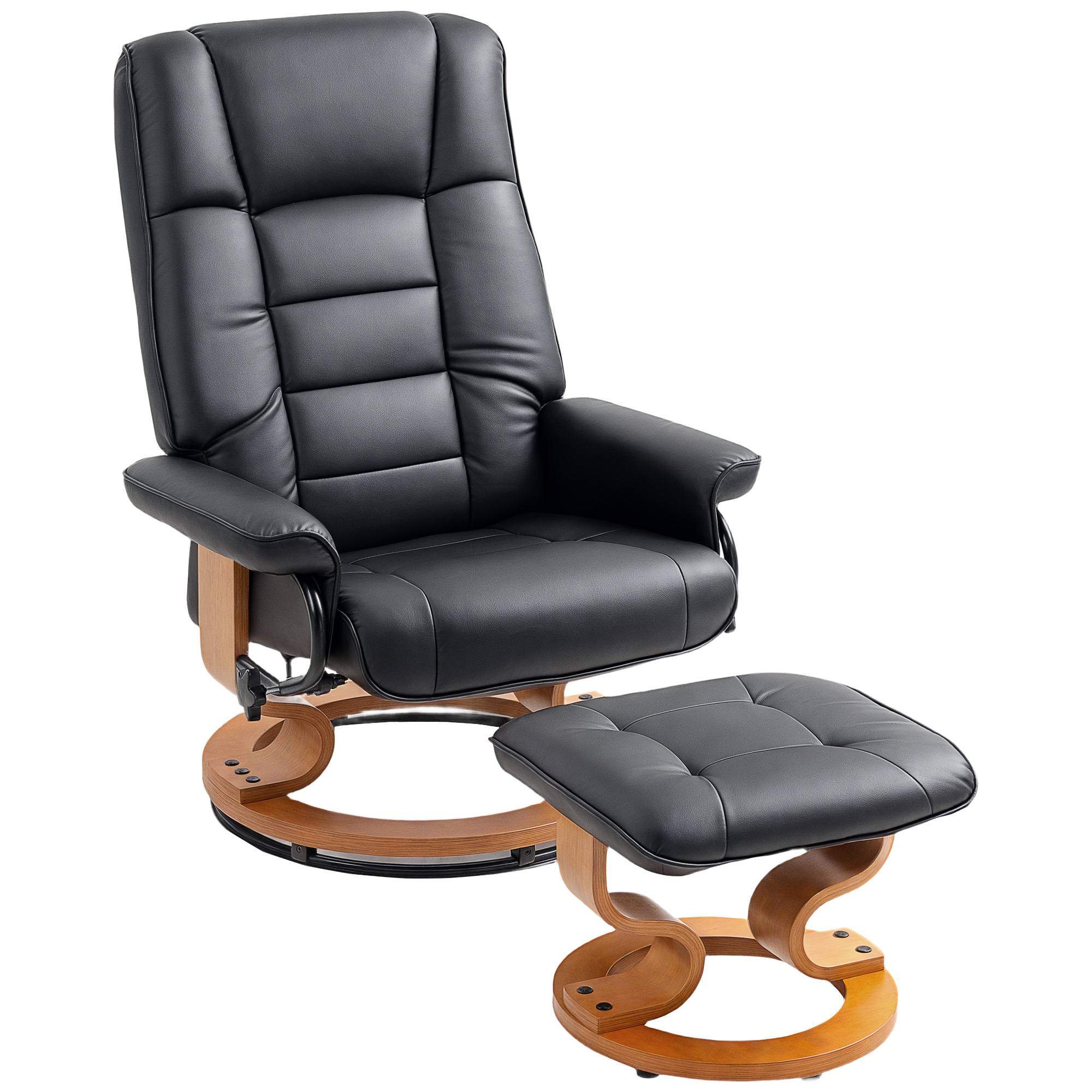 Fauteuil de relaxation inclinable avec repose-pied, pivotant, cadre en bois , revêtement synthétique noir - Image 2