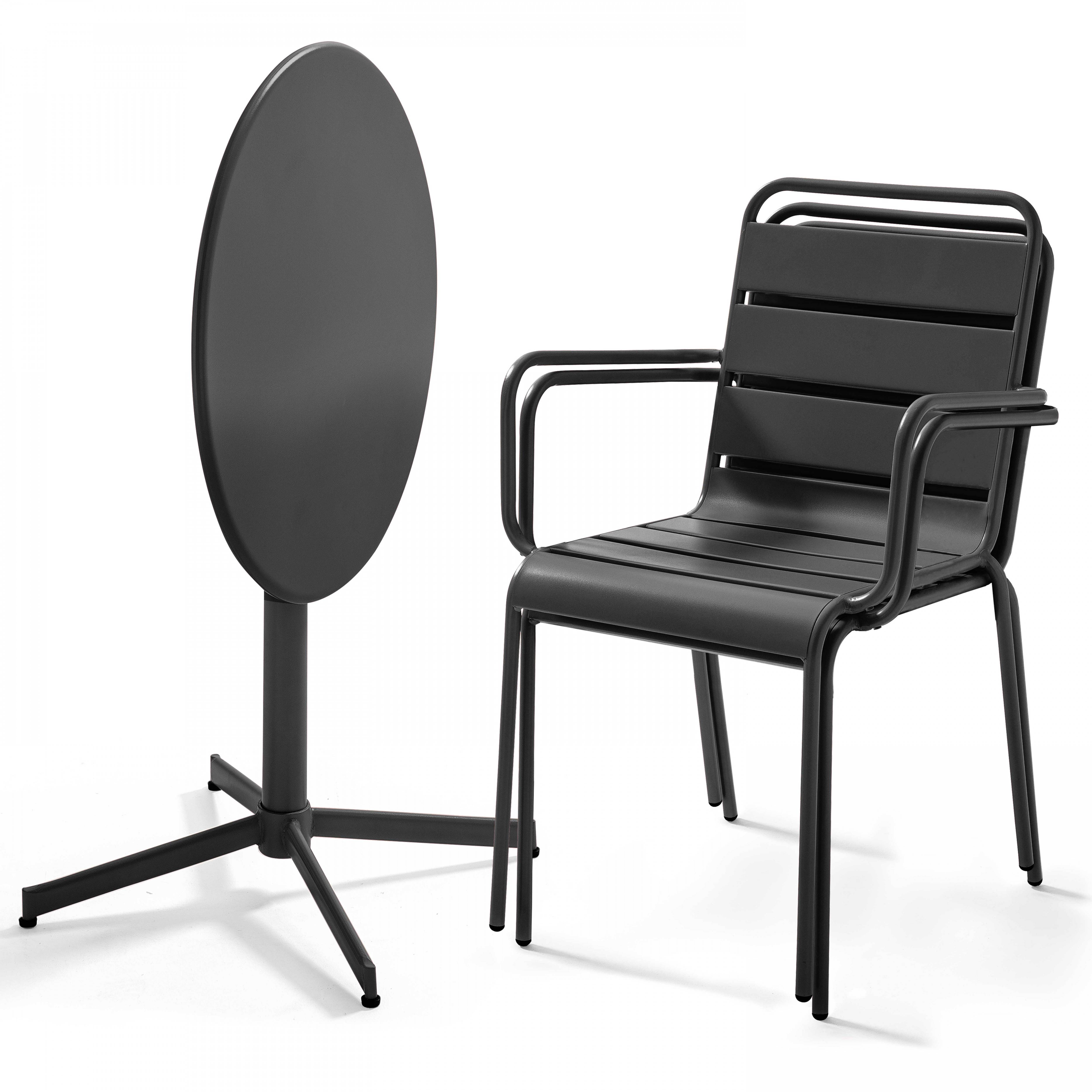 Oviala - Ensemble table de jardin et 2 fauteuils métal anthracite Palavas - Oviala - Image 2