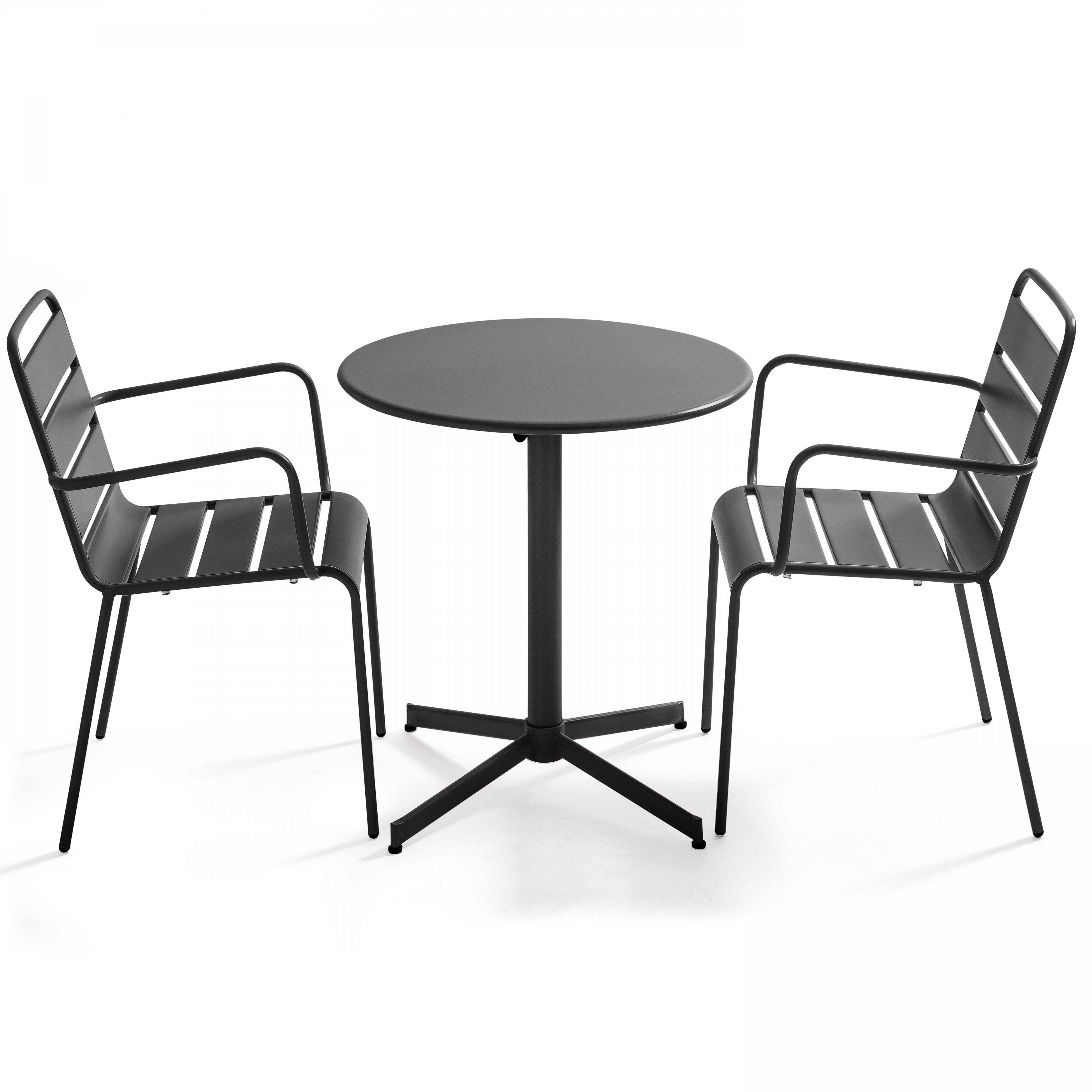Oviala - Ensemble table de jardin et 2 fauteuils métal anthracite Palavas - Oviala - Image 1