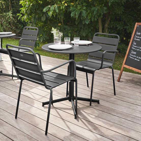 Oviala - Ensemble table de jardin et 2 fauteuils métal anthracite Palavas - Oviala - Image 3