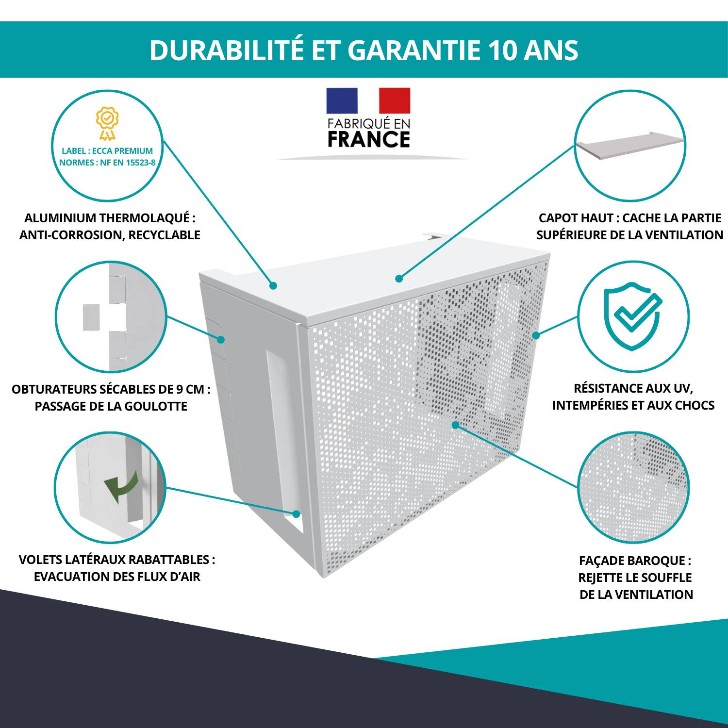 Cache climatiseur, ATOLE aluminium thermolaqué, blanc, L.100 x H.80 x P.54 cm - Image 5
