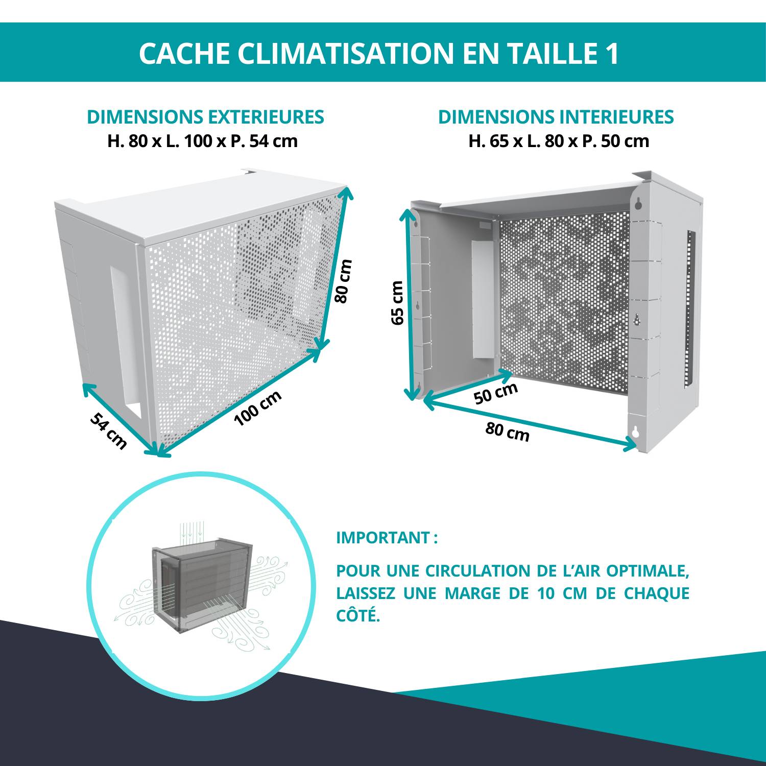 Cache climatiseur, ATOLE aluminium thermolaqué, blanc, L.100 x H.80 x P.54 cm - Image 3