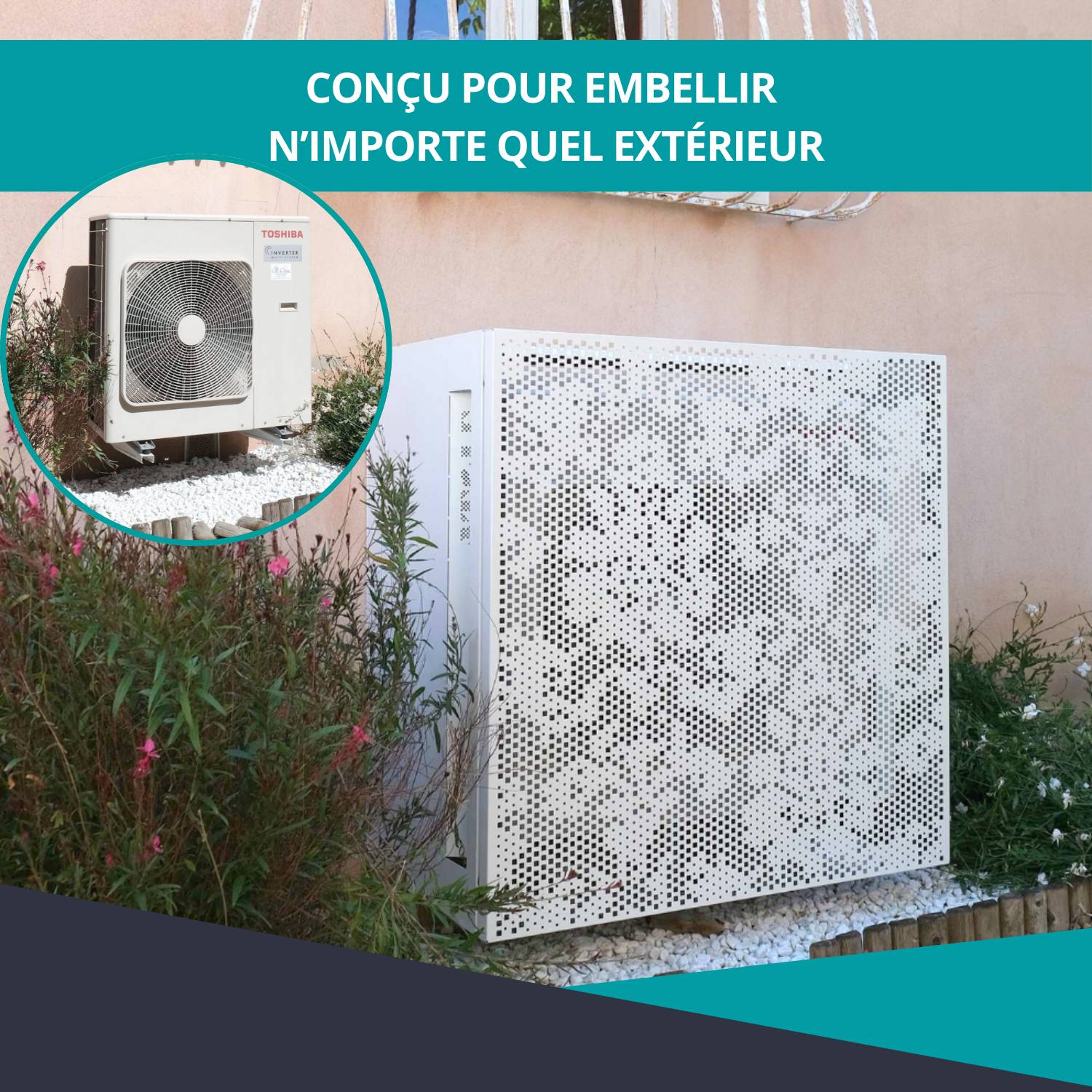 Cache climatiseur, ATOLE aluminium thermolaqué, blanc, L.100 x H.80 x P.54 cm - Image 4