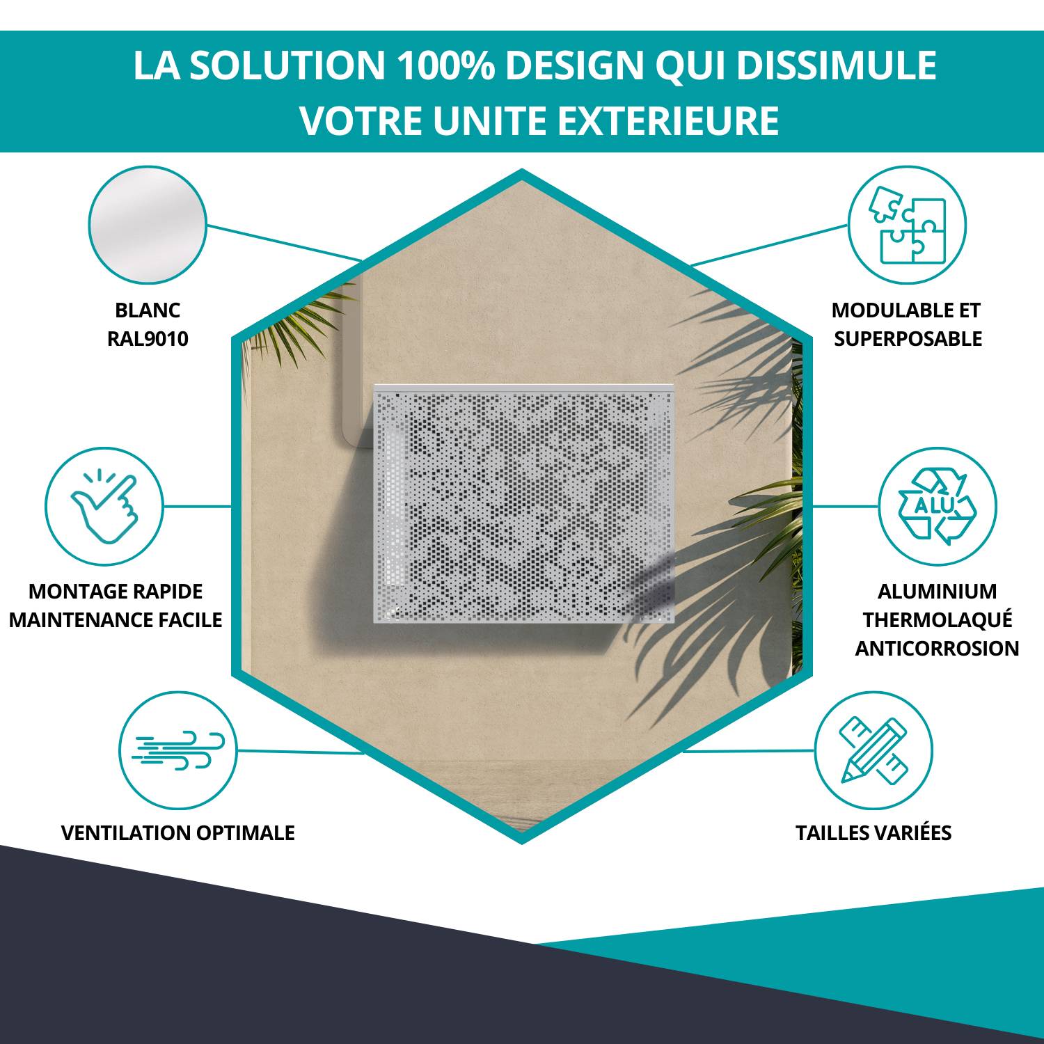 Cache climatiseur, ATOLE aluminium thermolaqué, blanc, L.100 x H.80 x P.54 cm - Image 2