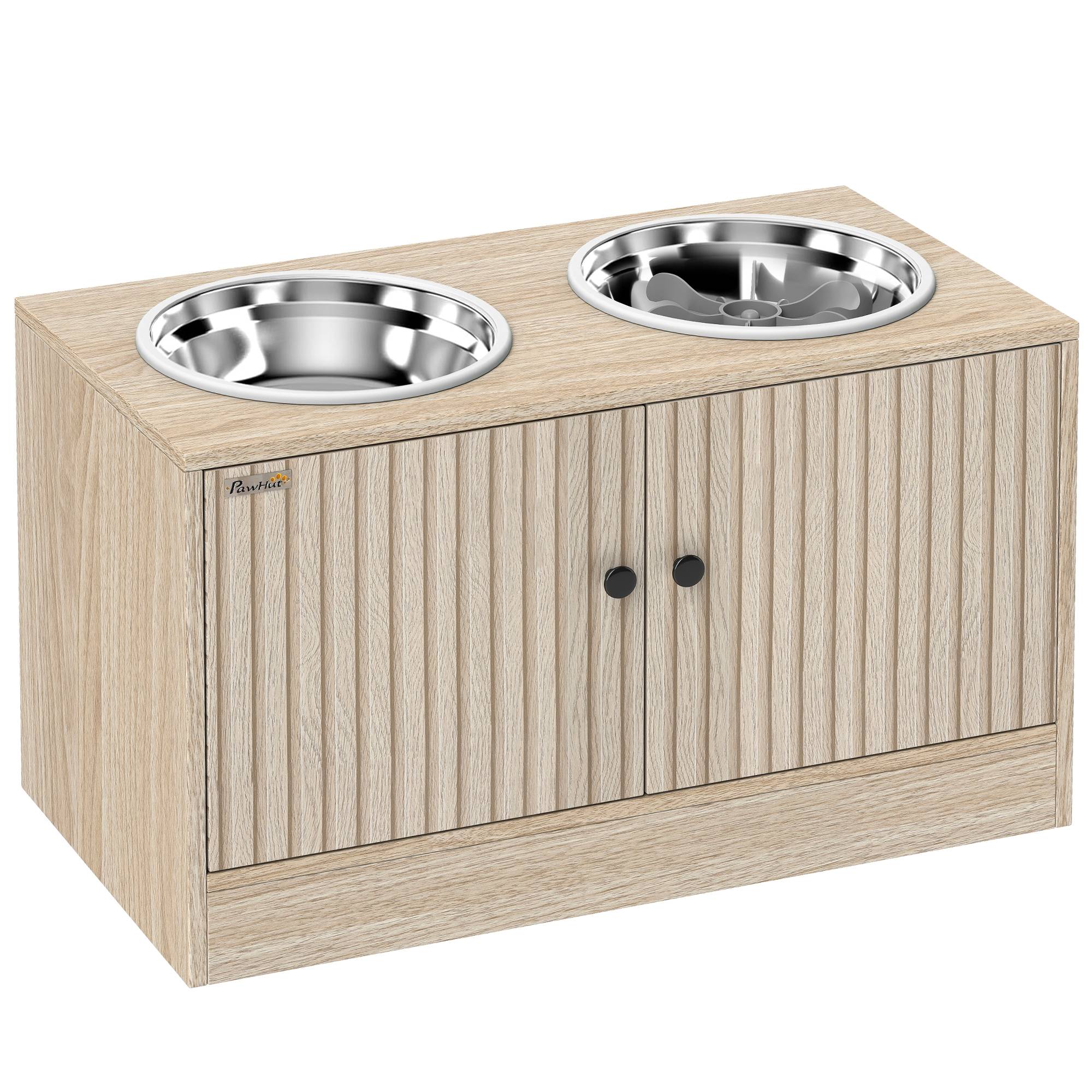 ComfortXL - Station repas chien surélevée panneau aggloméré effet chêne 2 gamelles inox 2 L rangement 40 L grands chiens - Image 10