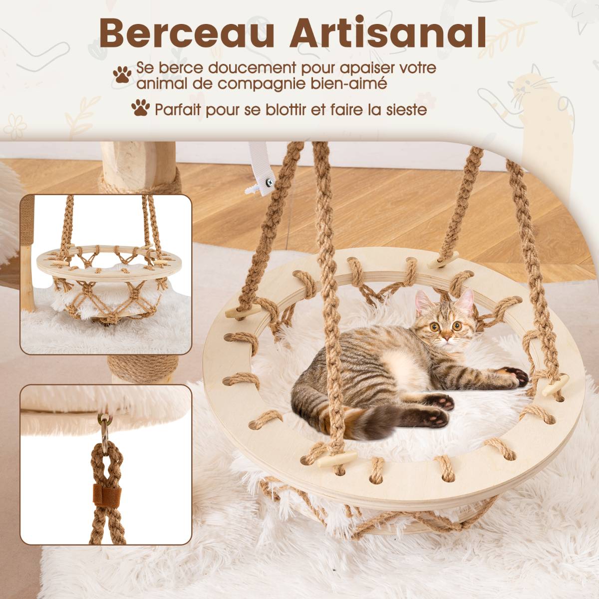Maison Chic - Arbre à Chat Tour pour Chats avec Berceau Suspendu Pot de Grattage en Jute Perchoir Plateforme - Image 8