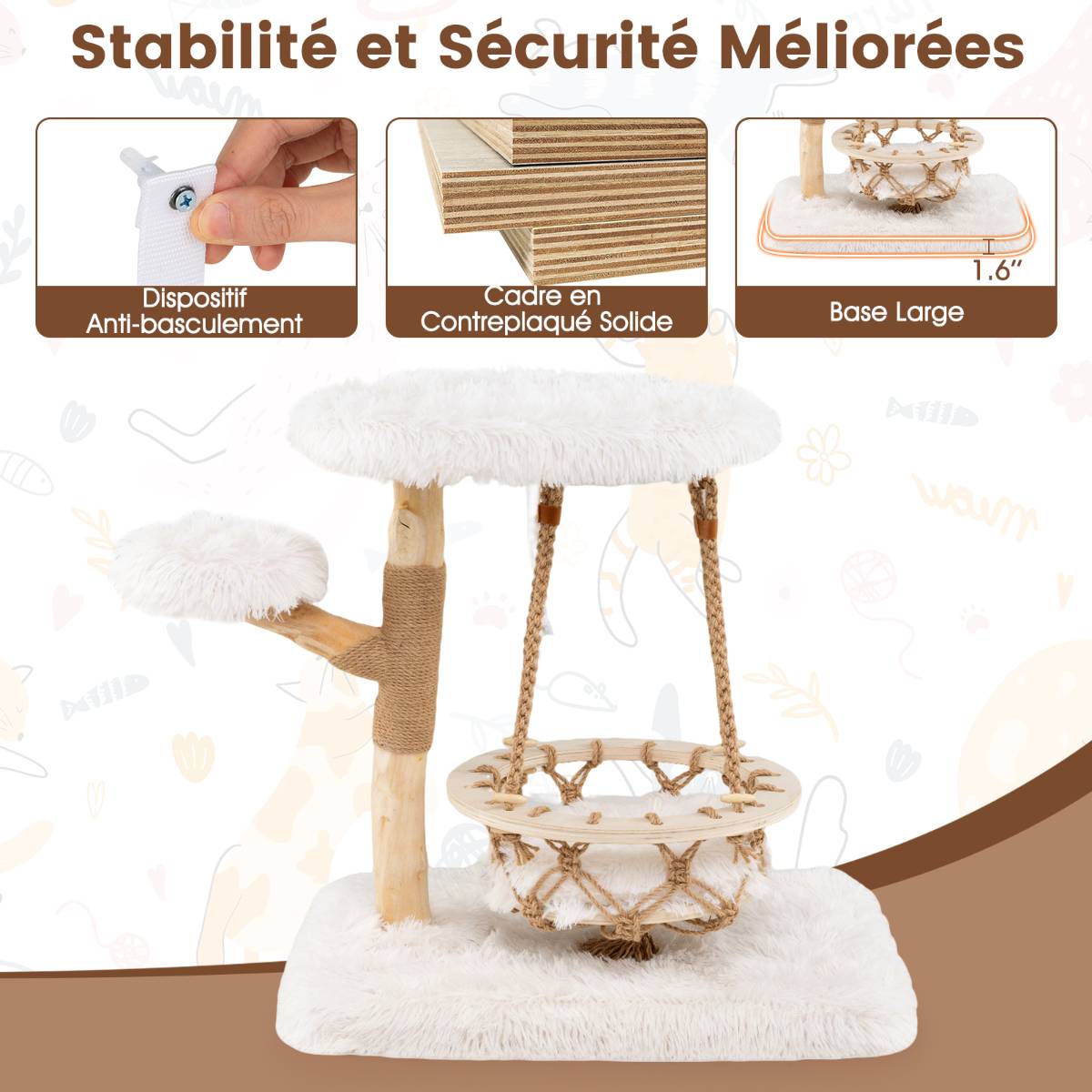 Maison Chic - Arbre à Chat Tour pour Chats avec Berceau Suspendu Pot de Grattage en Jute Perchoir Plateforme - Image 7