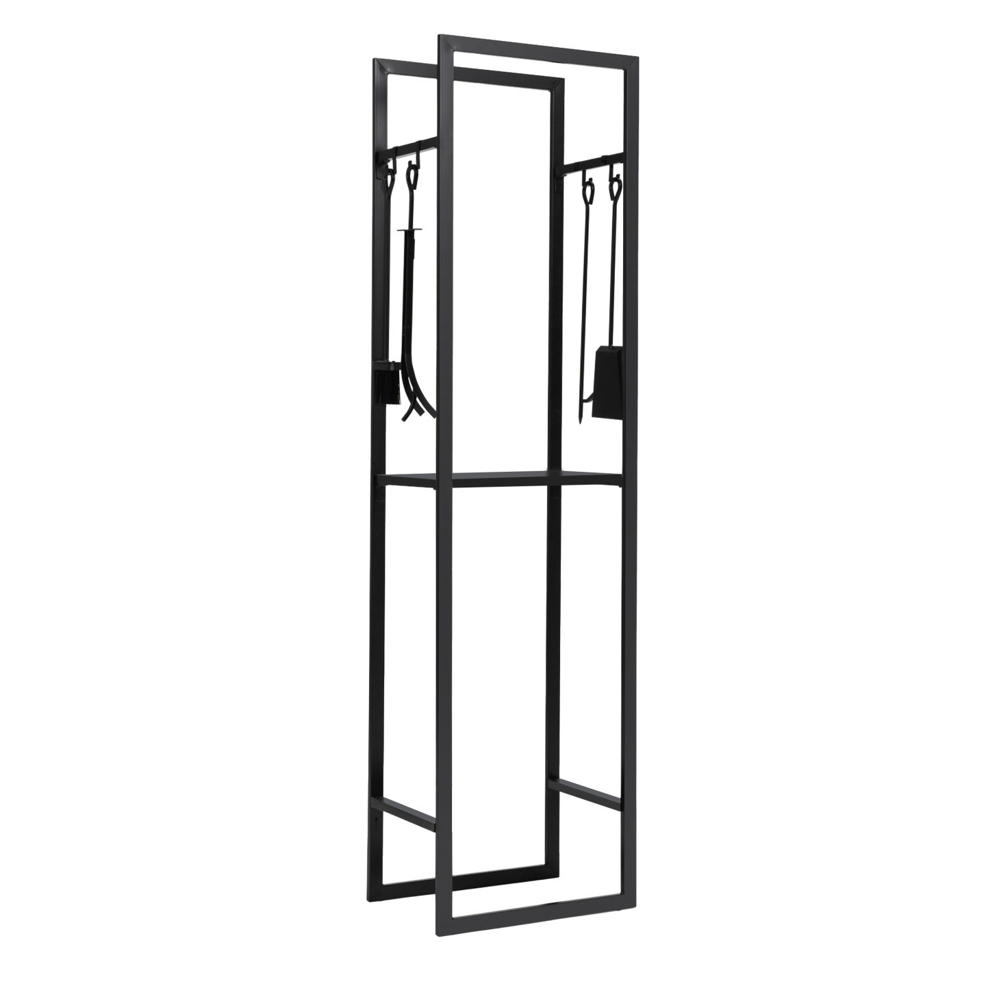 Range bûches vertical acier noir avec étagère et accessoires H. 170 CM pour cheminée - Image 7