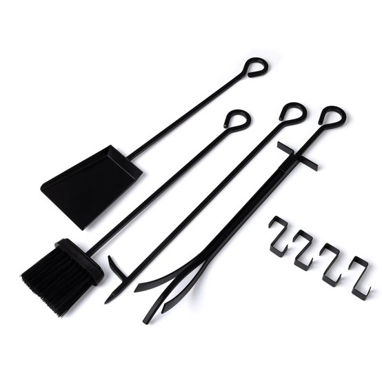 Range bûches vertical acier noir avec étagère et accessoires H. 170 CM pour cheminée - Image 4