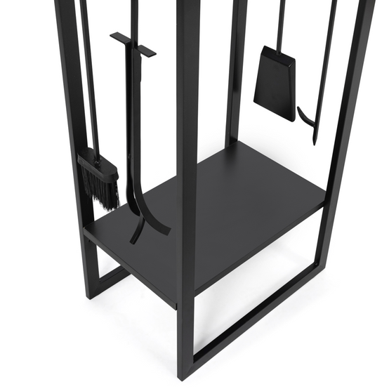 Range bûches vertical acier noir avec étagère et accessoires H. 170 CM pour cheminée - Image 3