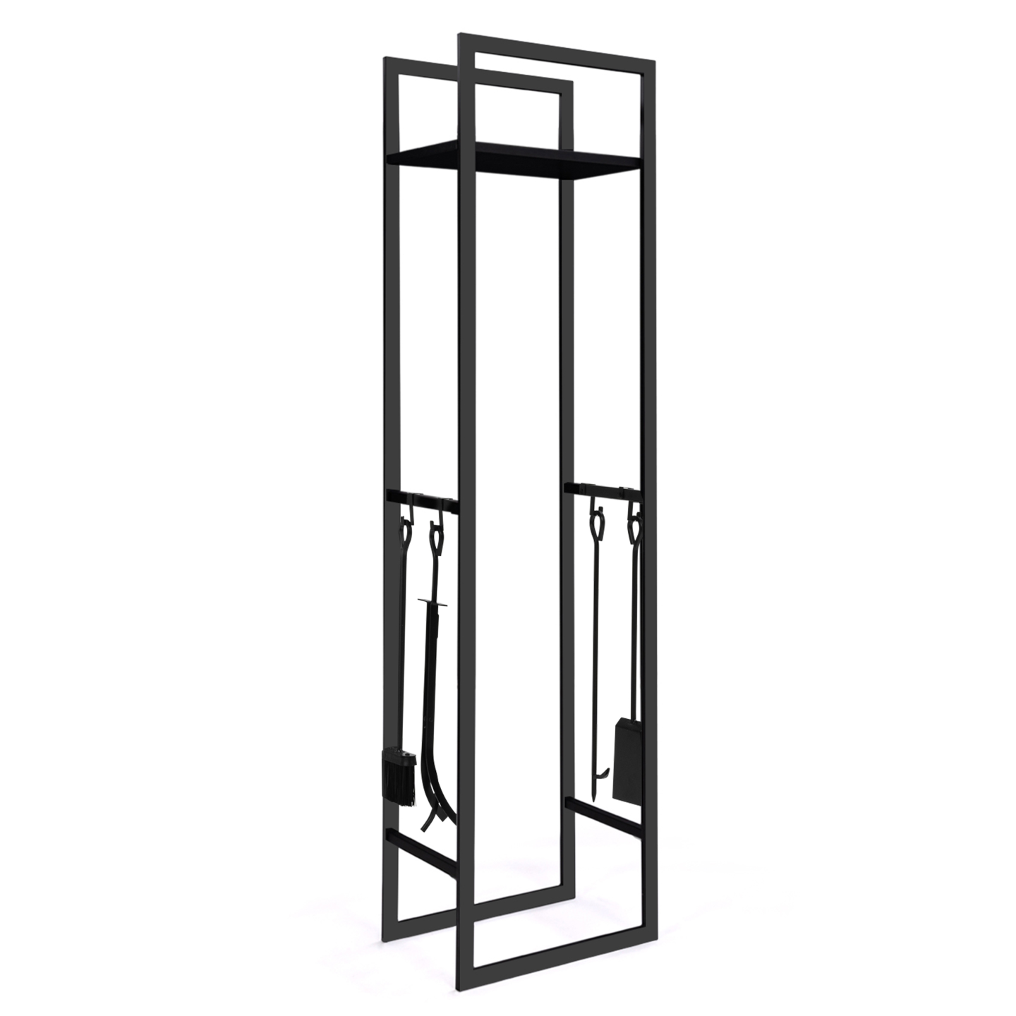 Range bûches vertical acier noir avec étagère et accessoires H. 170 CM pour cheminée - Image 6