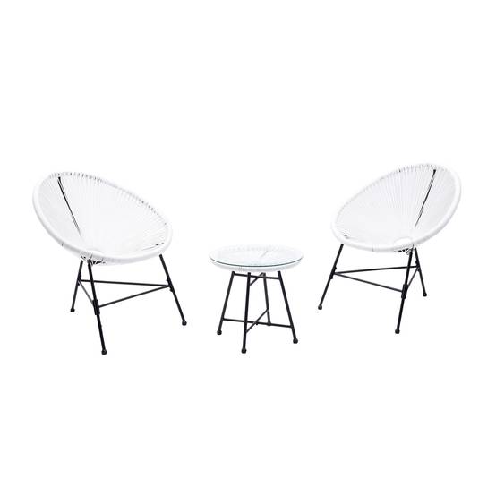 Salon de jardin 2 fauteuils ronds et table basse blanc ACAPULCO - Image 1