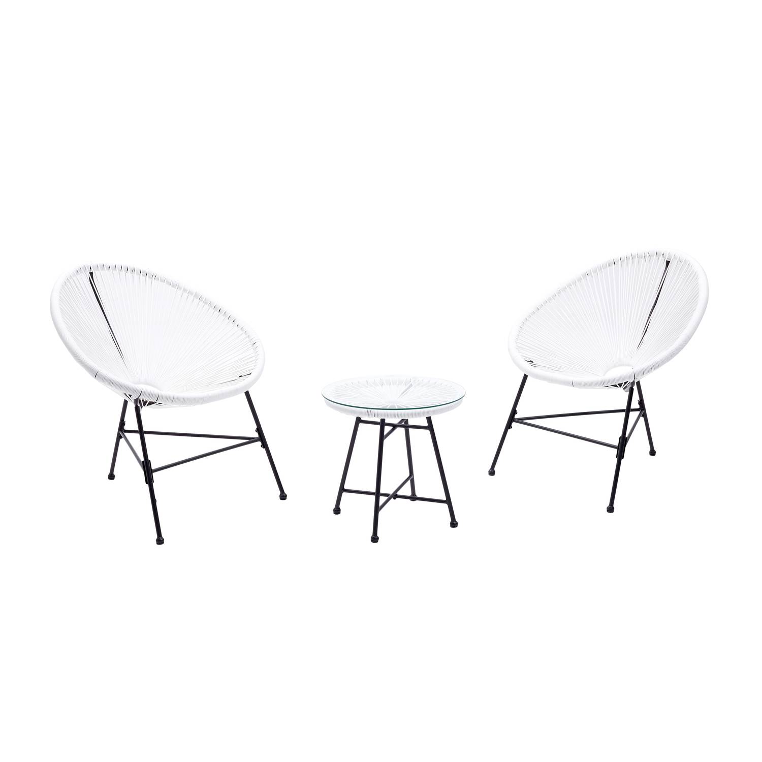 Salon de jardin 2 fauteuils ronds et table basse blanc ACAPULCO - Image 1