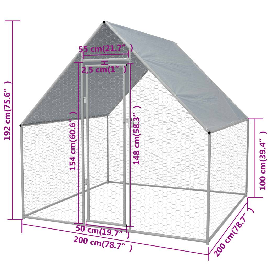 Vidaxl - Cage extérieure pour poulets Acier galvanisé 2 x 2 x 1,92 m vidaXL 170494 - Image 3