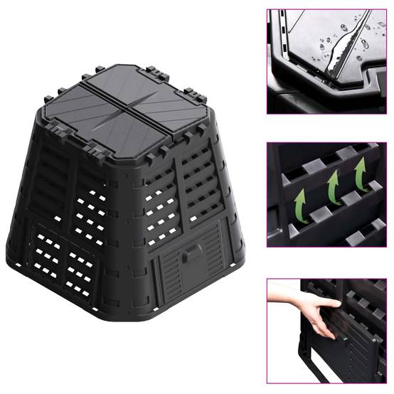 Composteur de jardin 480 L en plastique pour potager et cuisine Noir – ComfortXL Outdoor Living - Image 1