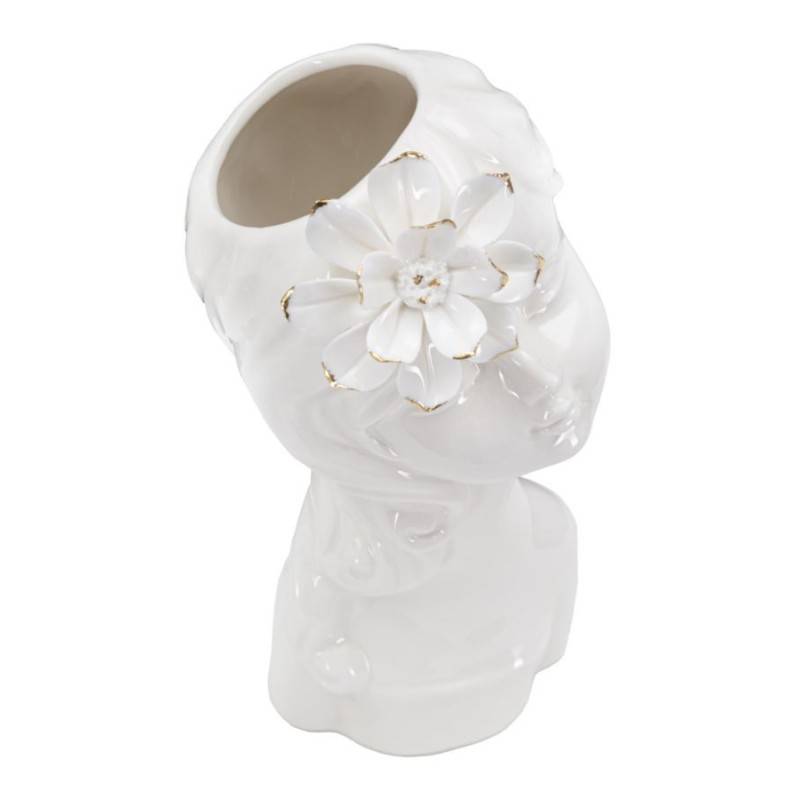 Vase visage femme en céramique blanche 10.5x10x24.7 cm - Mauro Ferretti - Image 3