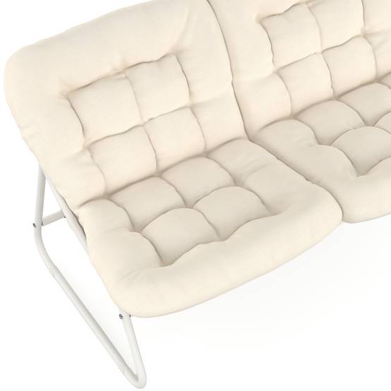 Salon de jardin bas ARONA 4 places en acier blanc et coussins beiges avec canapé, fauteuils et table - Image 7