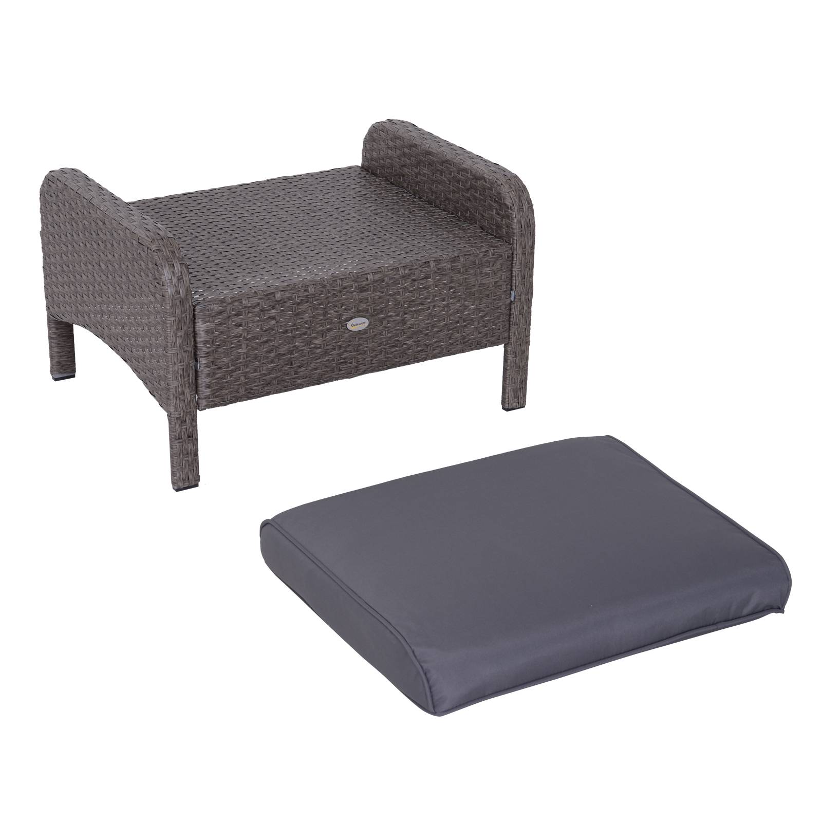 Outsunny - Lot de 2 fauteuils de jardin grand confort repose-pied table basse résine tressée imitation rotin coussins gris - Outsunny - Image 6