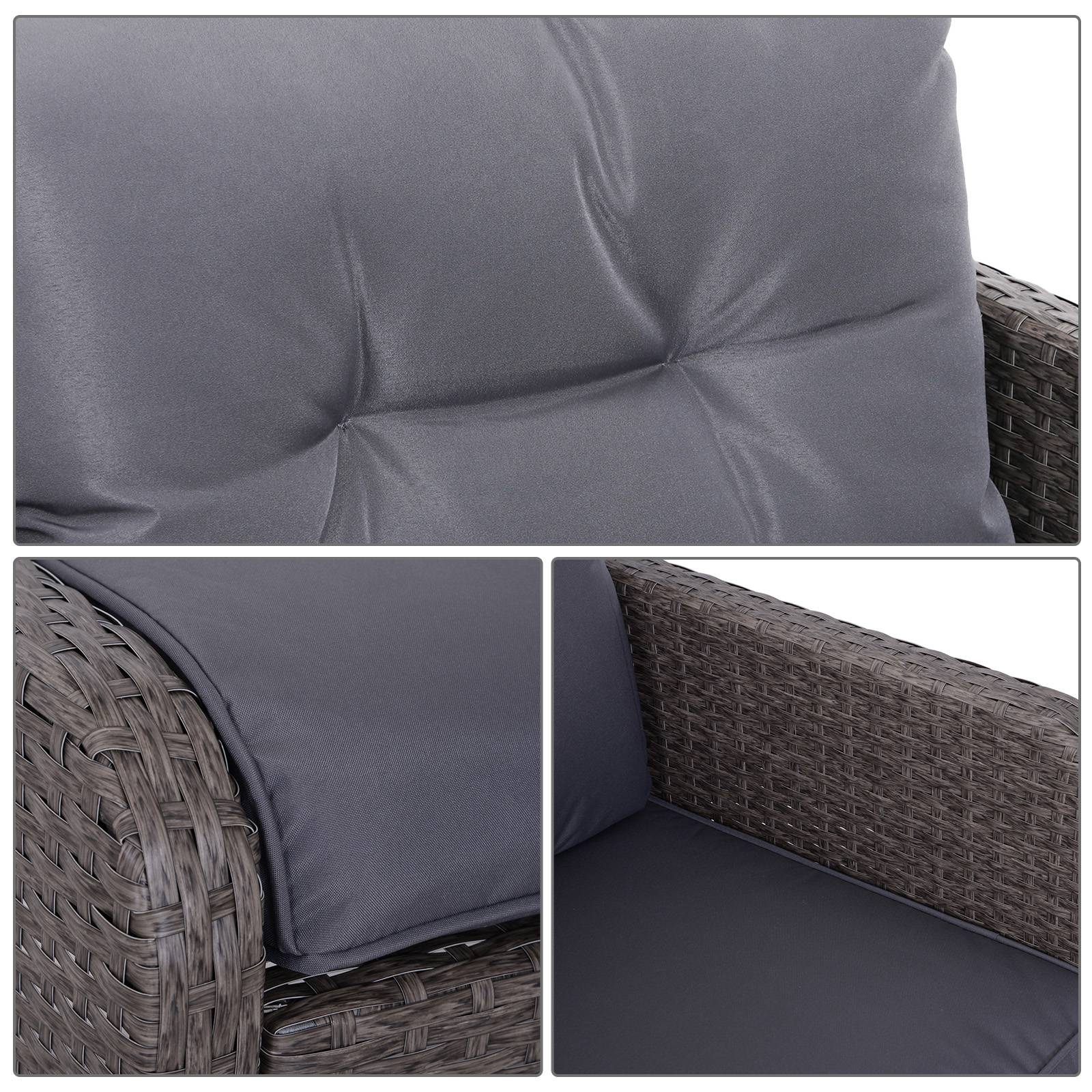 Outsunny - Lot de 2 fauteuils de jardin grand confort repose-pied table basse résine tressée imitation rotin coussins gris - Outsunny - Image 8