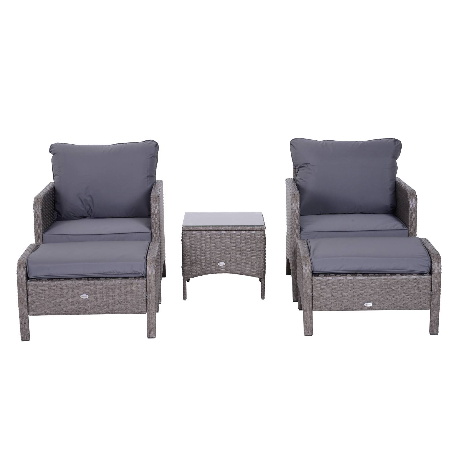Outsunny - Lot de 2 fauteuils de jardin grand confort repose-pied table basse résine tressée imitation rotin coussins gris - Outsunny - Image 4
