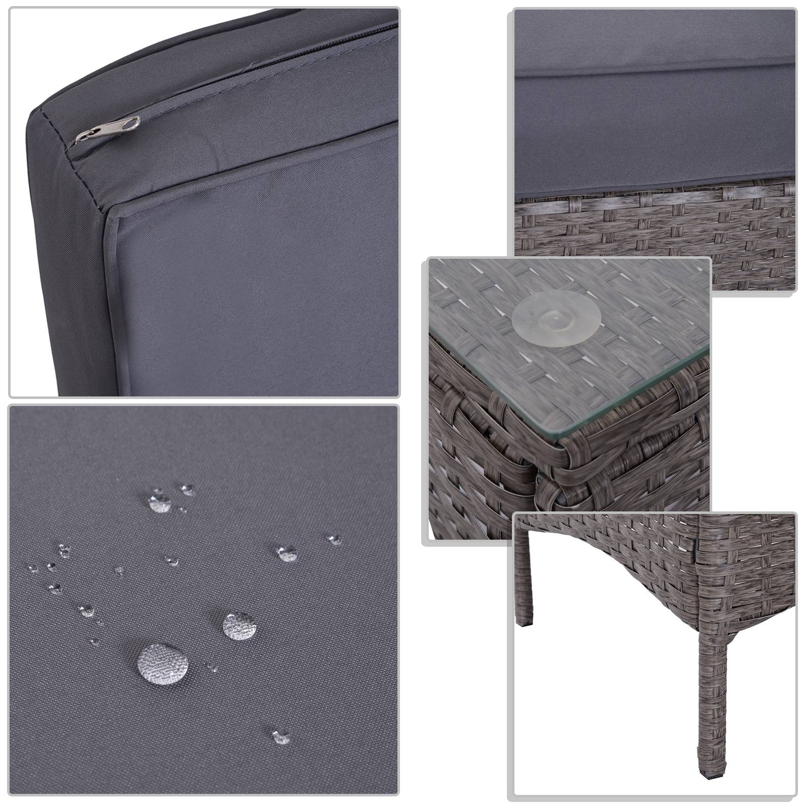 Outsunny - Lot de 2 fauteuils de jardin grand confort repose-pied table basse résine tressée imitation rotin coussins gris - Outsunny - Image 7